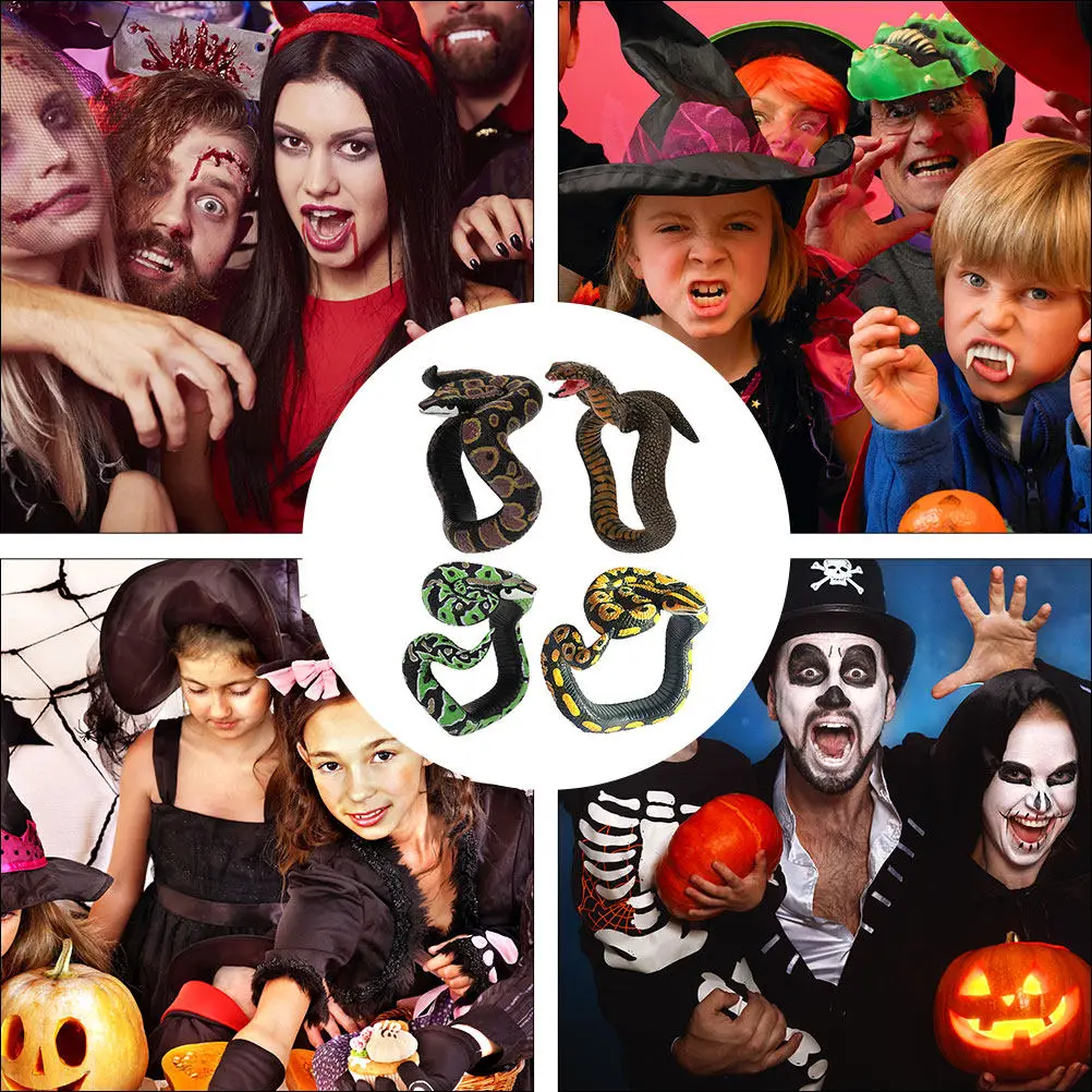 

4Pcs Funny Artificial Snake Bracelet Eye-Catching Creepy Party Trick Prop for Halloween Costume Carnival Classroom Prank