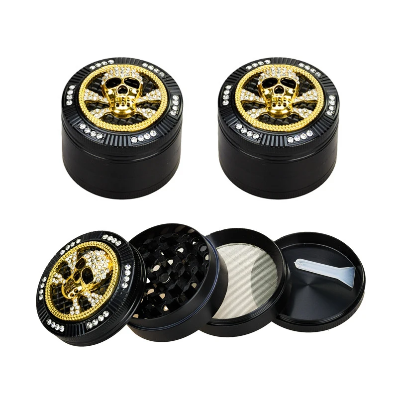 

Skull Diamond 4-Layers Tobacco Herb Grinder Herb Metal Golden Black 52mm Zinc Alloy Herb Smoke Crusher Cigarette Accessories
