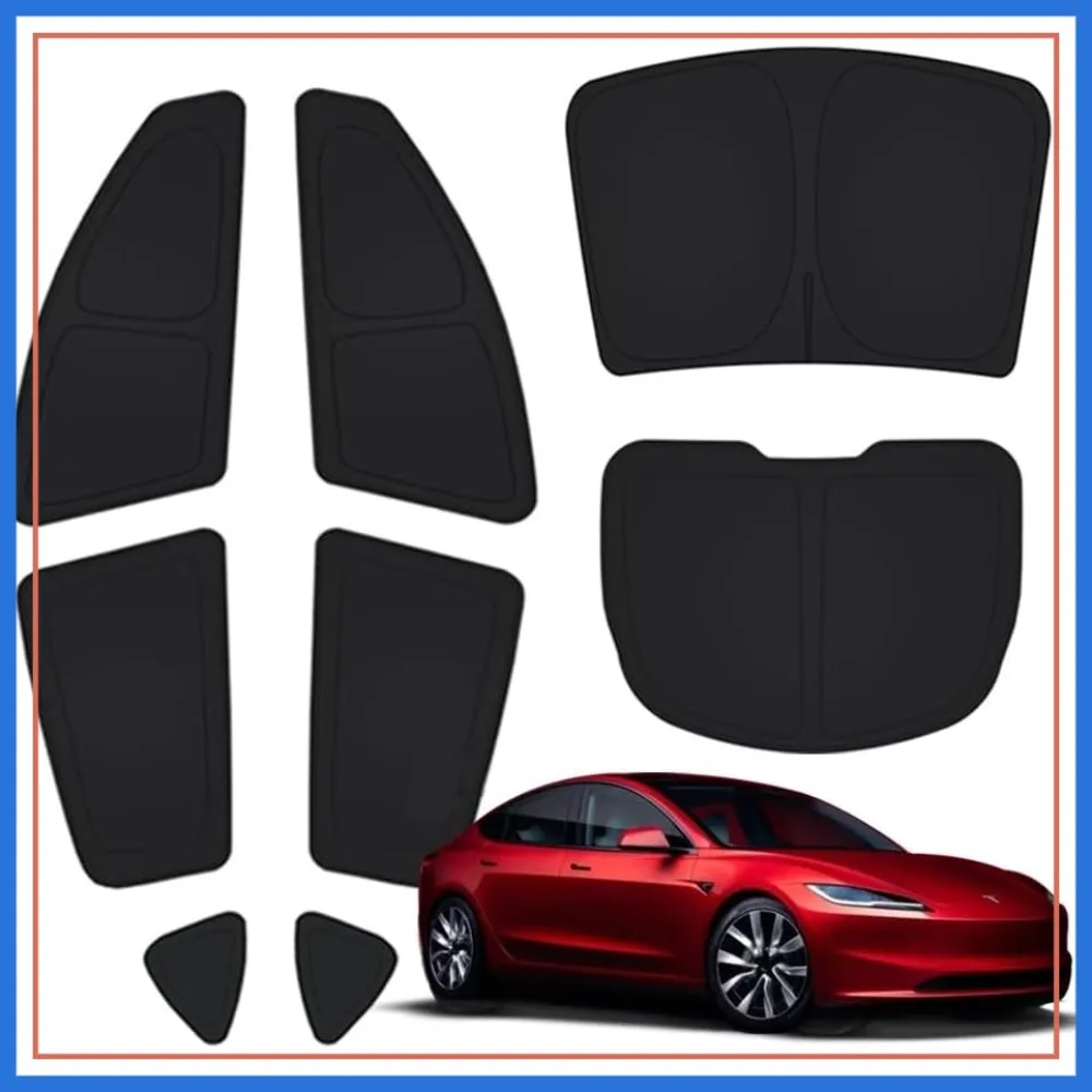 

8-Piece Camping Privacy Curtain for Tesla Model 3, 5-Layer Thick Sunshades, UV Blocker, Foldable, 100% Fit