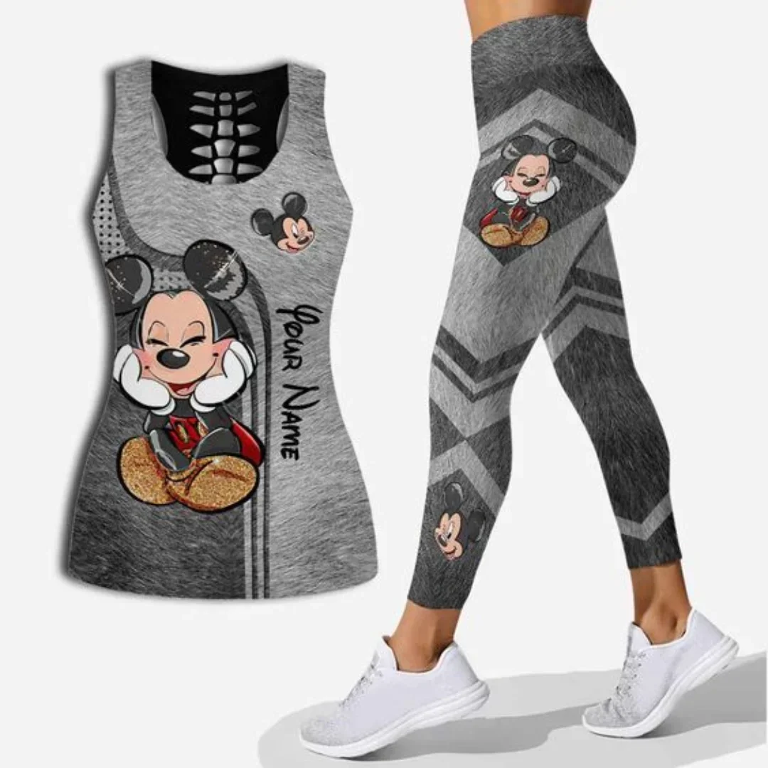 

Mickey Mouse Women's Hollow Vest Women's Leggings Yoga Suit Fitness Leggings Sports Suit Disney Tank Top Legging Set Outfit