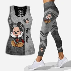 Mickey Mouse Women's Hollow Vest Women's Leggings Yoga Suit Fitness Leggings Sports Suit Disney Tank Top Legging Set Outfit