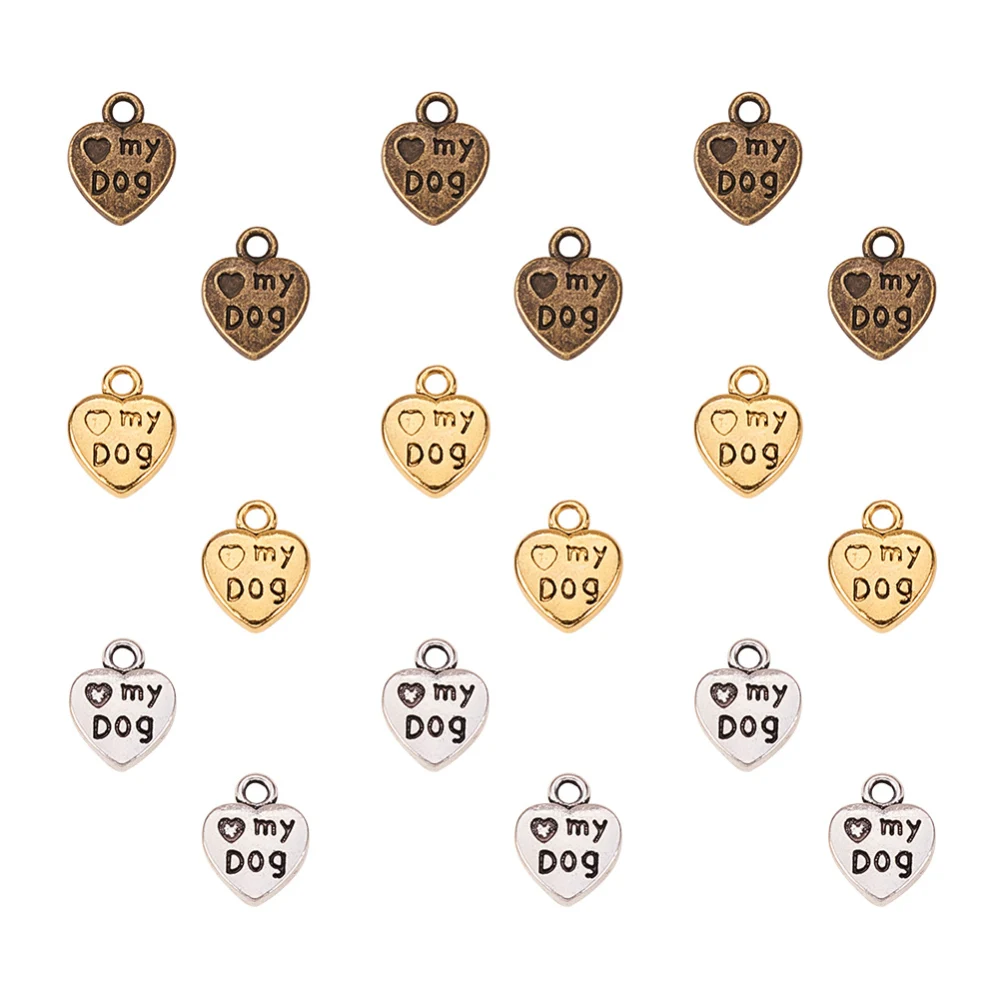 Heart Dog Charms 150pcs 3 Color Alloy Heart with Love My Dog Puppy Dog Paw Prints Charms Footprint Pendant Beads Charms for DIY