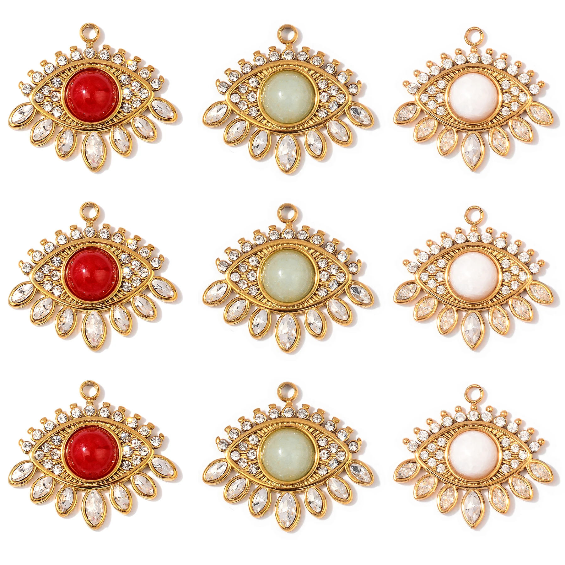 

3Pcs Exquisite Zirconia Stainless Steel Evil Eye Charm Turkish Devil's Eye Pendant for DIY Earrings Necklace Jewellery Making