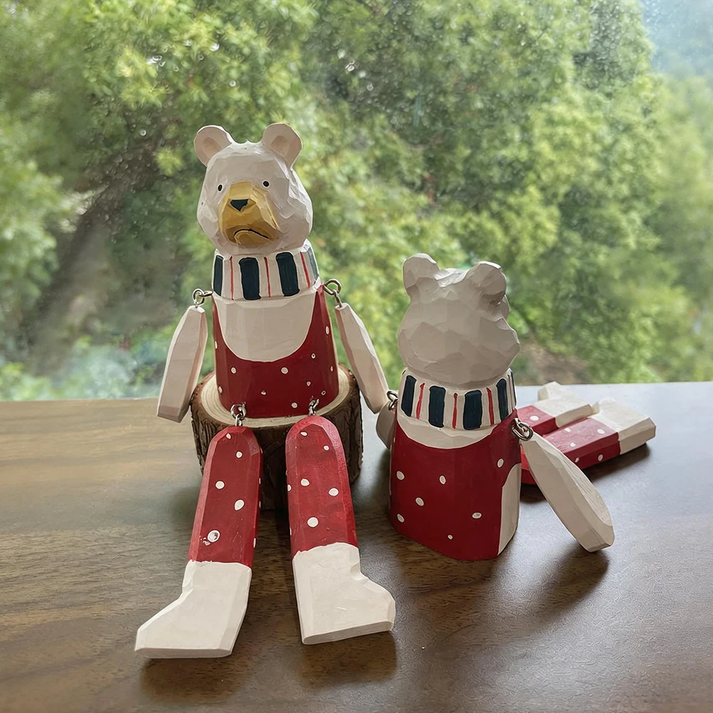 Handgeschnitzte Holzfigur Weißer Eisbär als Regaldekoration mit Beweglichen Gliedmaßen, Rustikale Heimdekoration, Weihnachtsgeschenk – Detail 10