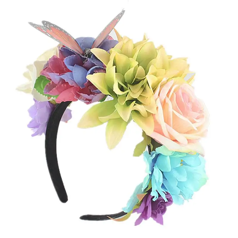 1Pc Fashion Faux Flower Hair Hoop Party Headwear Festive Halloween Headband Nonslip Butterfly Flower Hair Accessories Headwear