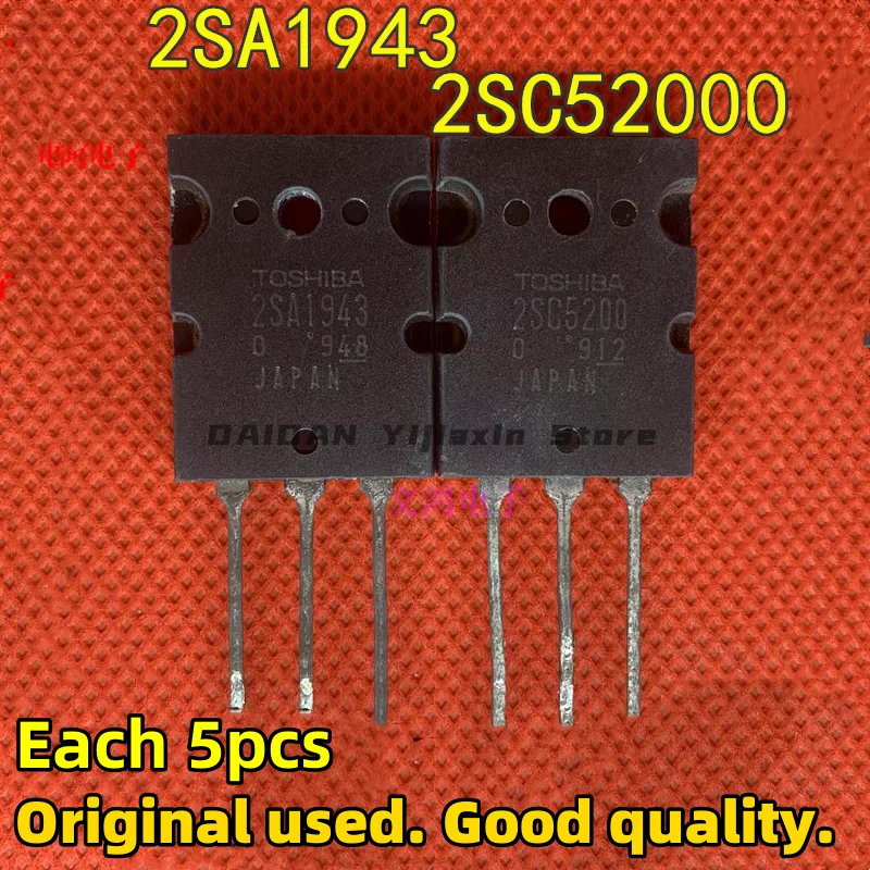 10PCS Original disassembly 2SA1943 2SC5200 TO-3PL=5Pairs (5PCS C5200+5PCS A1943) used TTA1943 TTC5200 Audio amplifier 150W