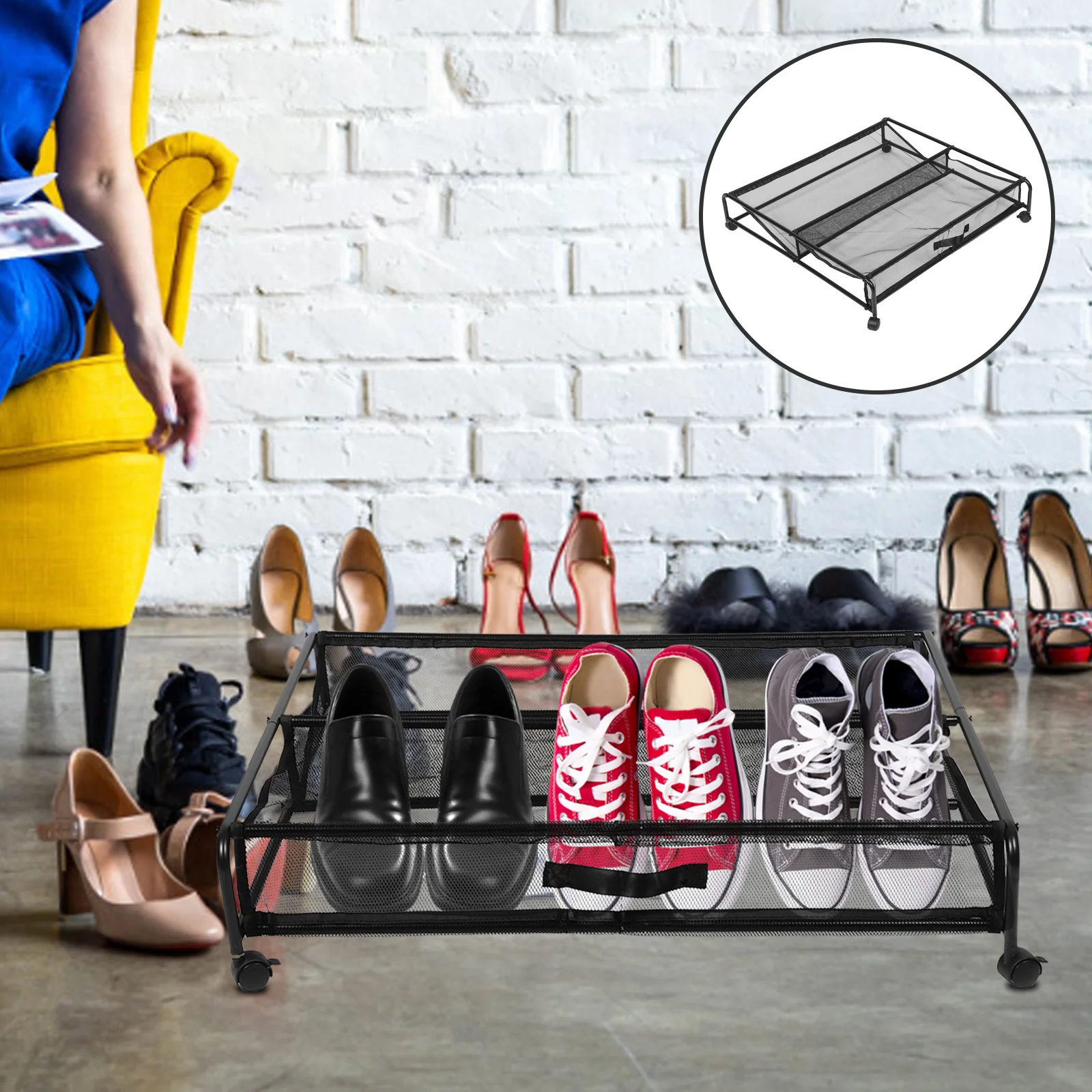 

Rolling Under Bed Storage Container Heavy Duty Iron Mesh Bin for Shoe Clothing Organization Space Saving Solution for Compact