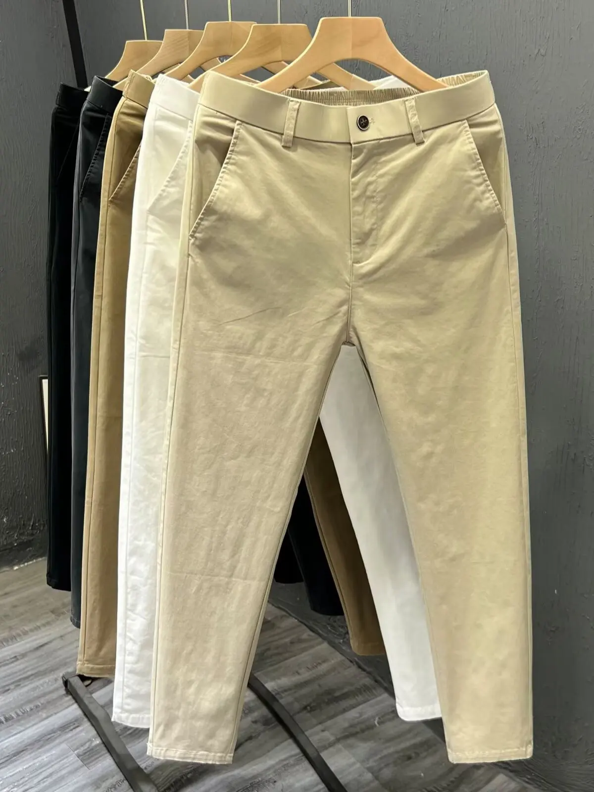 

Summer Casual Pure Cotton Slim Fit Nine-Foot Pants for Men Korean Sle Suit Pants Breathable Comfortable Straight Leg Trousers