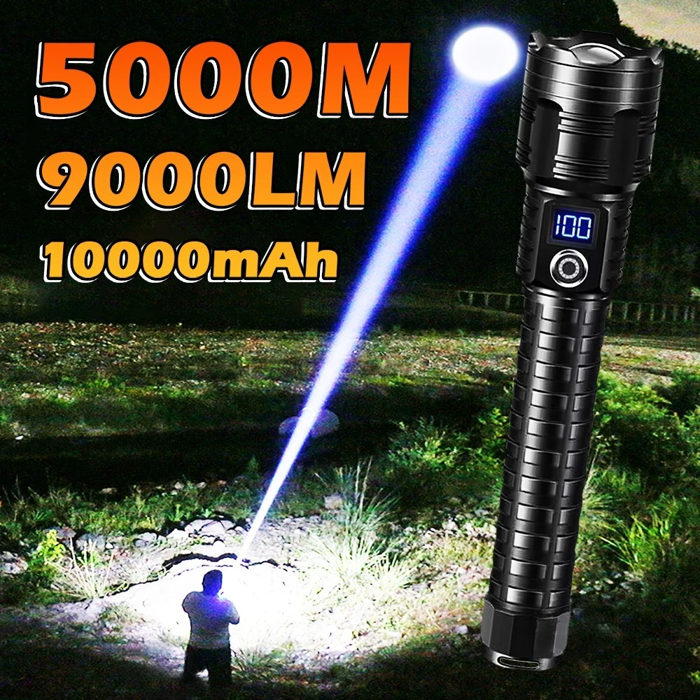 

10000mAh High Power LED Flashlight Outdoor Waterproof Type-C Rechargeable Flashlight 5000M Super Bright Long Range Lantern Torch