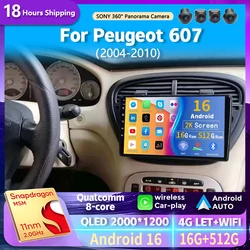 Android 16 wifi+4G Carplay Car Radio For Peugeot 607 2004 - 2010 Navigation GPS Multimedia Video Player Stereo auto BT DVD 2 DIN