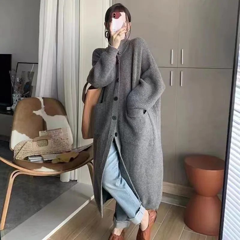 

Lazy Wind Mid-length Knitted Cardigan Women's Autumn/winter 2025 Foreign Style Thickened Versatile Sweater Jacket