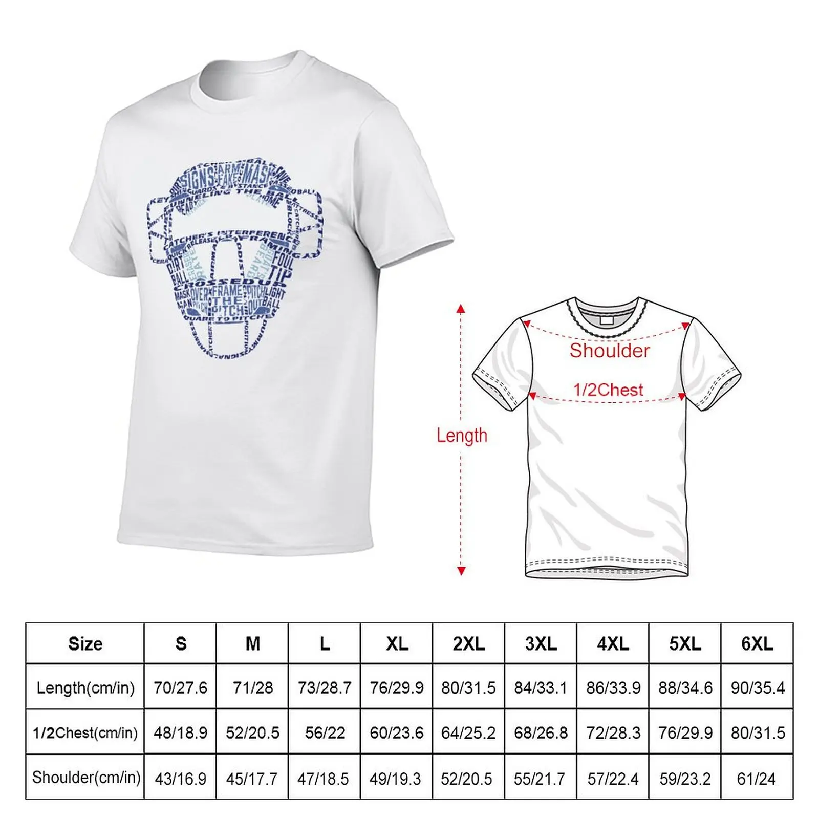 Baseball Catchers Mask Calligram T-Shirt Summer Fashion Casual Tee Shirt
