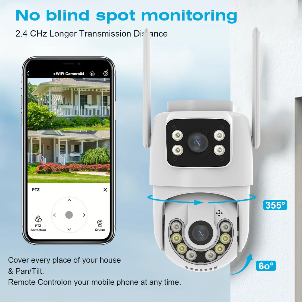 4K 8MP PTZ WiFi Camera with Dual Screen Color Night Vision Outdoor Security IP Camera CCTV Surveillance Camera ICSEE App