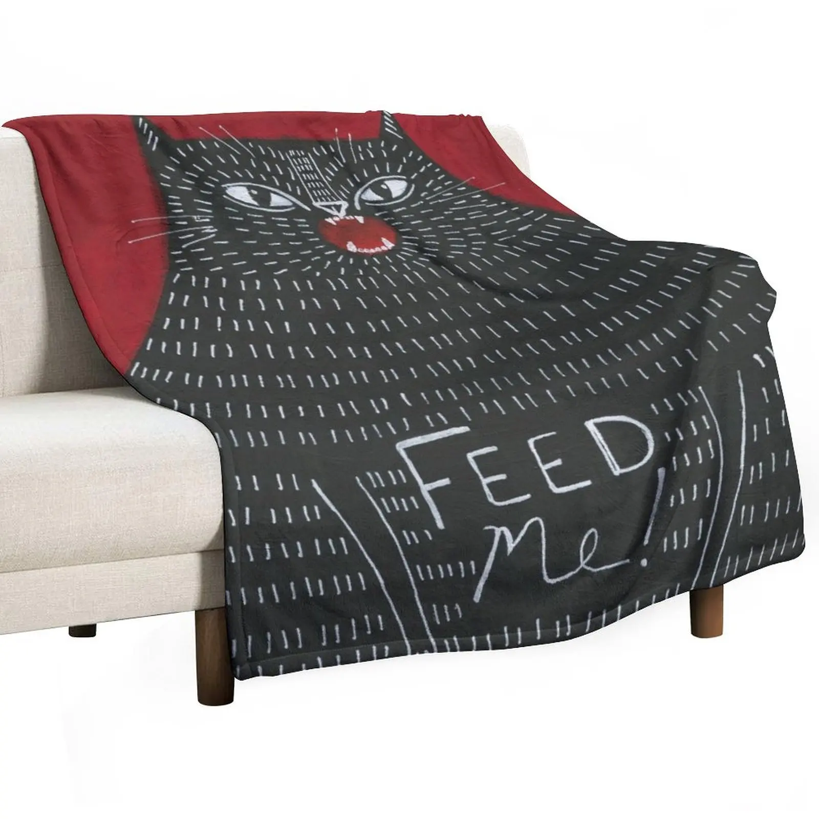 Feed Me Cat Throw Blanket For Sofa Thin Flannel funny gift Travel sofa bed Blankets
