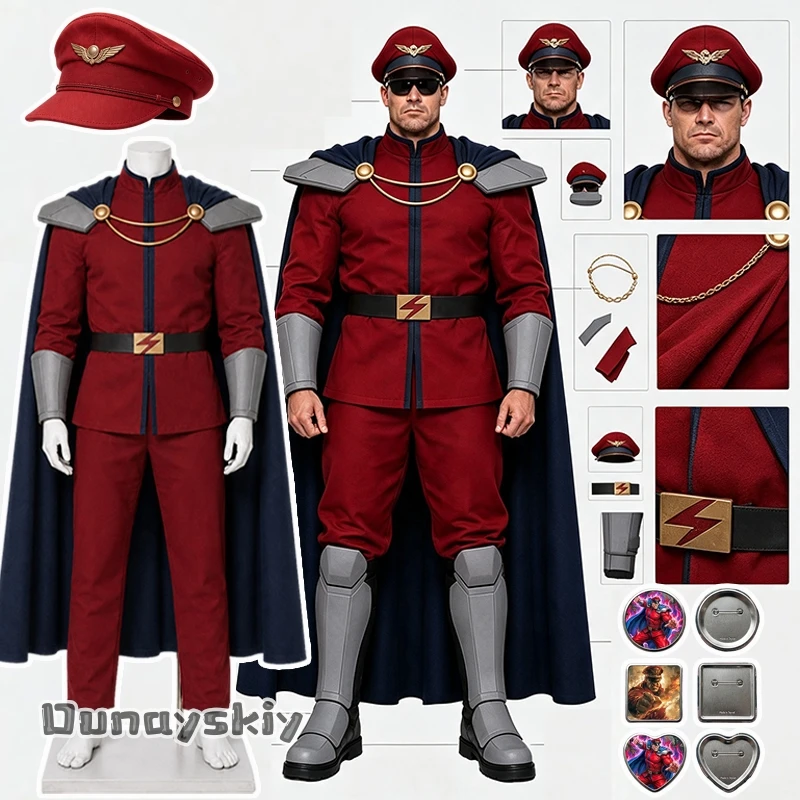 Disfraz completo de M.Bison (Vega) del juego Street-Fighter con capa para hombre adulto, ideal para Halloween, carnaval o fiestas temáticas.
