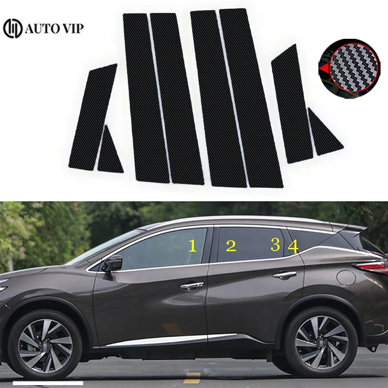 

8Pcs Car Window Pillar Posts Door Trims Cover Decoration Sticker Glossy Black for Nissan Murano carbon fibre 2015-2022accessorie