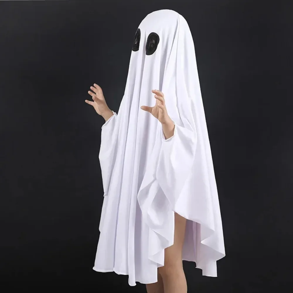 Scary Unisex Halloween Ghost Costume White Boo Ghost Halloween Ghost Cloak Stage Performance Spooky Fancy Dress Boys Girls