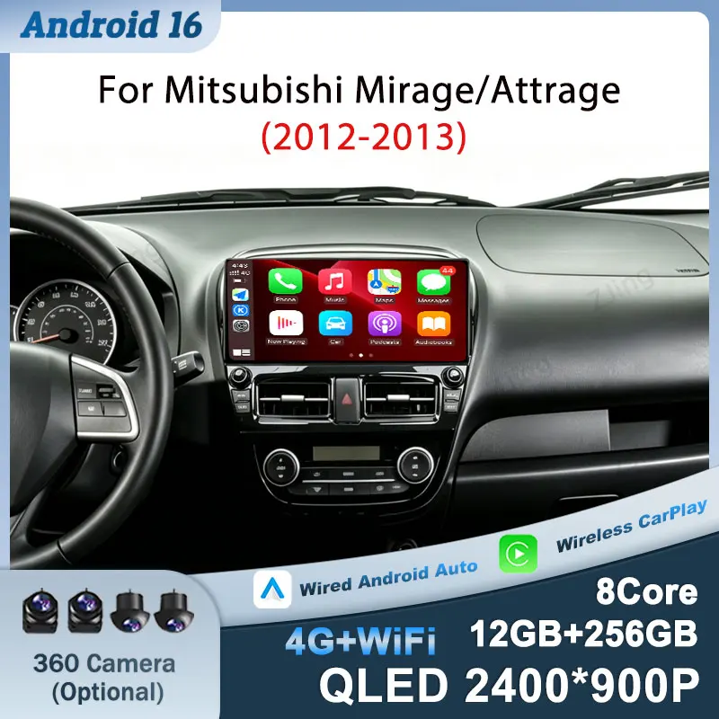 For Mitsubishi Mirage/Attrage 2012-2013 Car Multimedia Player 12.3 inch Android 16 (OS) Wireless CarPlay Touch Screen Auto Tools