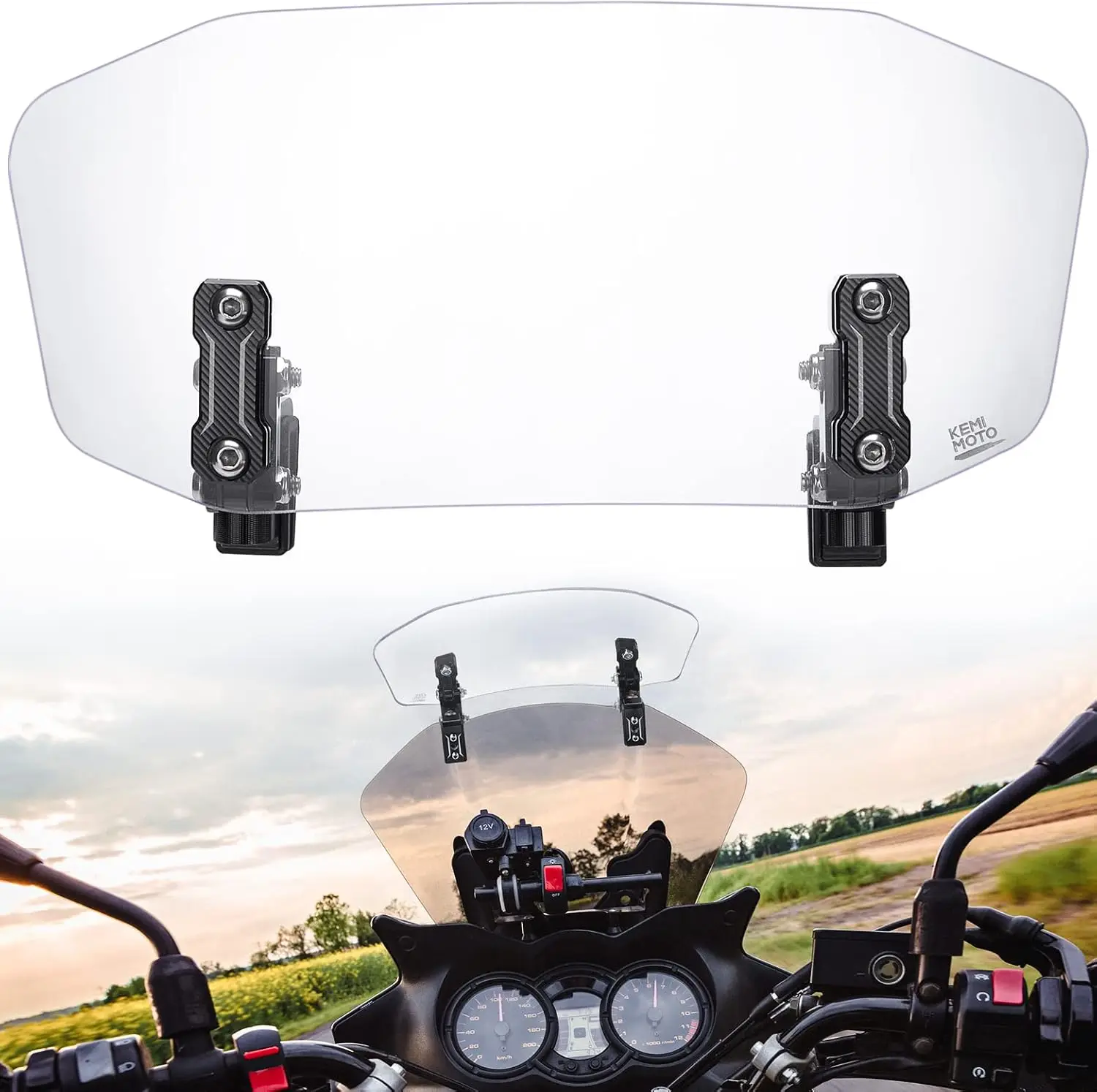 

Upgraded Aluminum Motorcycle Windshield Extension Heightened Spoiler Clip Universal Adjustable Clear Wind Deflector