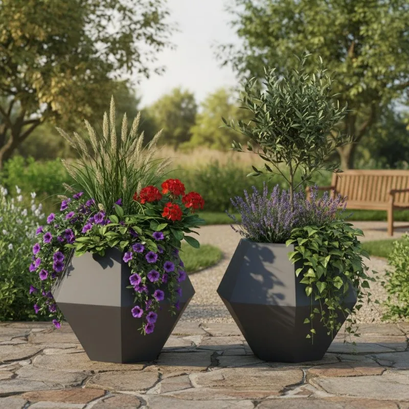 Lot de 2 jardinières anthracite 50x50x40 cm en acier Jardinière carrée anthracite pour jardin, terrasse et balcon
