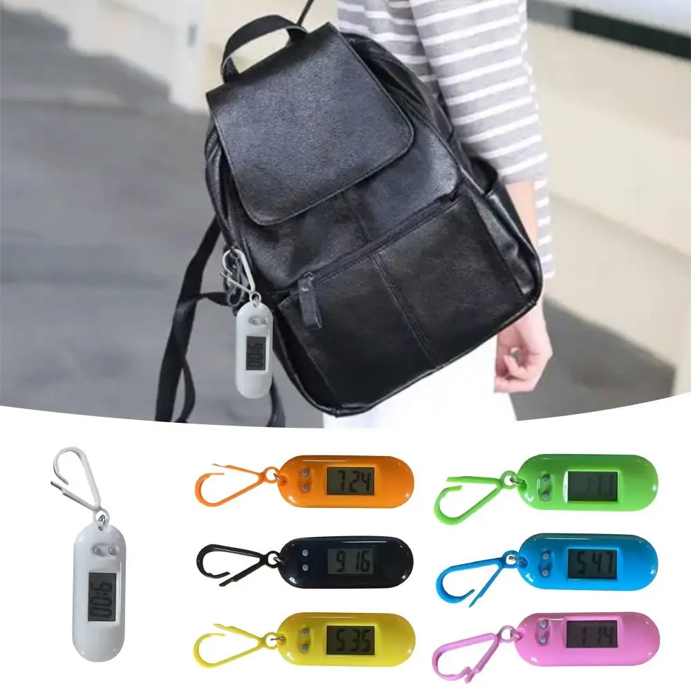 Digital Electronic Clock Hanging Keychain Multifunctional Mini Hourly Watch Backpack Electronic Oval Watch Student