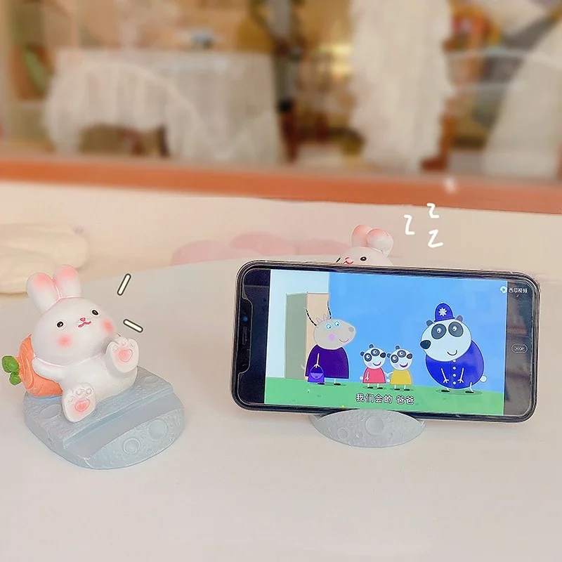 1PC Cute Resin Rabbit Phone Holder Universal Mobile Phone Stand Holder Bracket Ornaments Toys Home Office Desktop Decoration