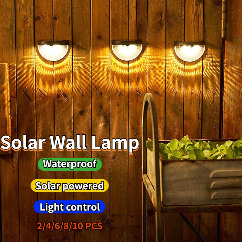 

Solar Fence Wall Light Outdoor Light Control Wall Crystal Lamp 6LEDs Waterproof Garden Pathway Decor Solar Power Street Lights