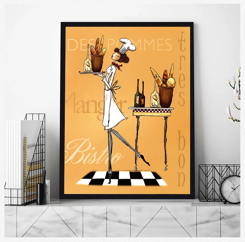 Prints Wall Art Pictures For Kitchen Decor Home Decor No Framed Nordic Creative Female Chef Canvas Painting Wall Posters