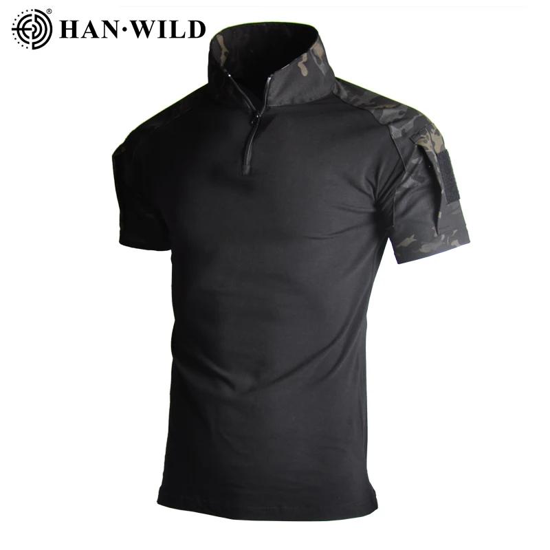 HAN WILD Camouflage Tees Men Tactical Shirt Cotton Climbing Shirts Combat T-Shirt Airsoft Paintball Camping Hunting Clothing