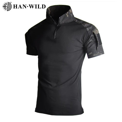 HAN WILD-camisetas de camuflaje para hombre, camisa táctica de algodón, camisas de escalada, camiseta de combate, Airsoft, Paintball, ropa de caza y acampada