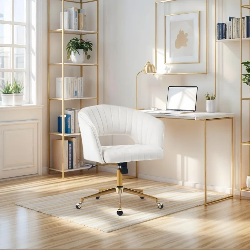 

Home Office Chair,Velvet Desk Chair,Ergonomic Adjustable 360 Swivel Vanity Chair for Home, Bedroom, Vanity Study(Beige)