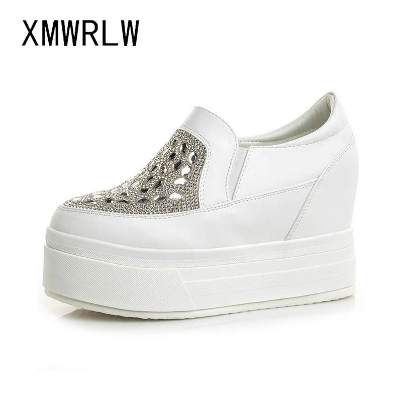XMWRLW Women's Loafers Fashion Rhinestone Chunky Shoes For Women Platform Shoes Hidden Heel Slip on Female Loafers Wedges Shoe
