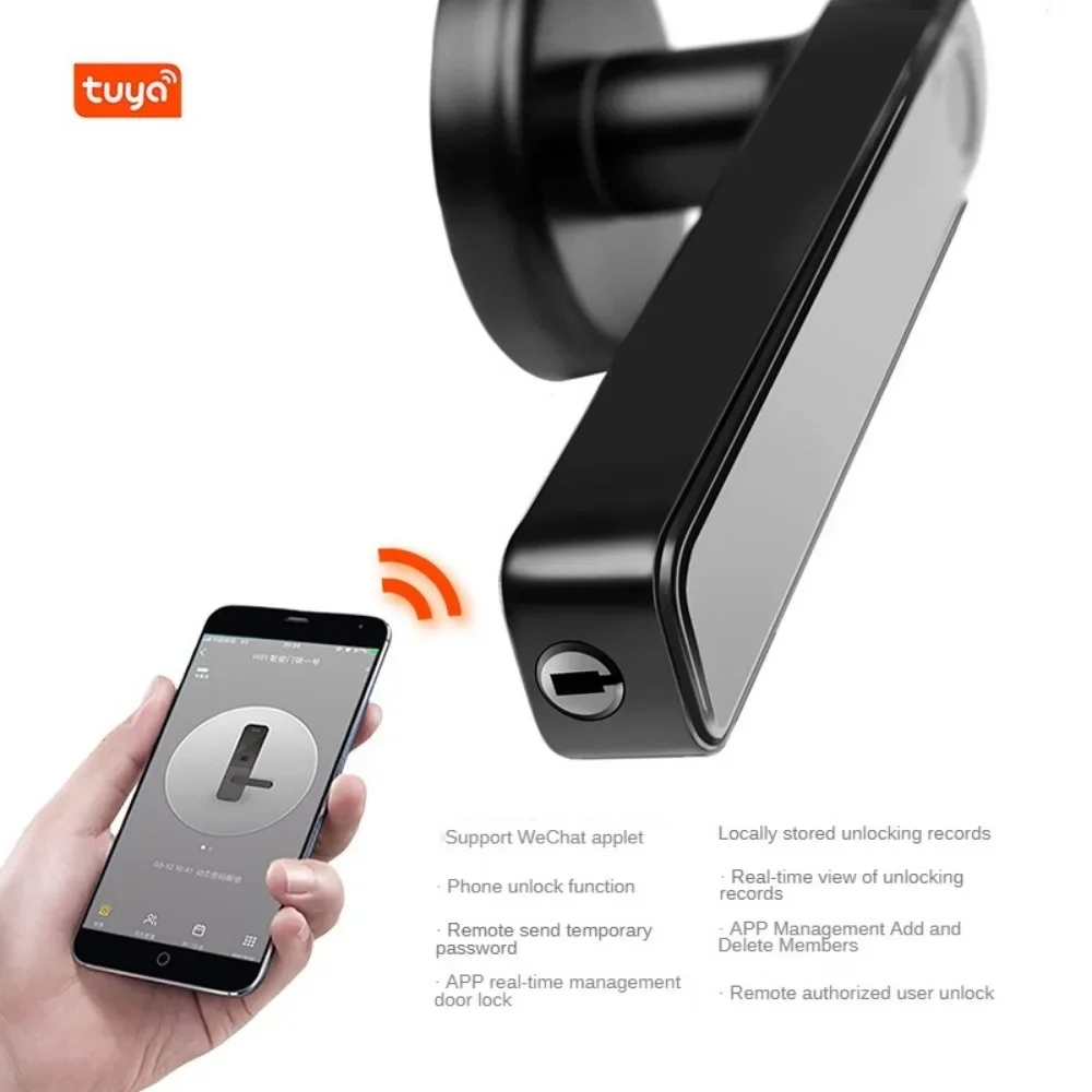 Tuya Bluetooth Smart Fingerprint Door Lock with Password Mechanical Key Unlocking Wood Door Single Handle Smart life Mini Locker