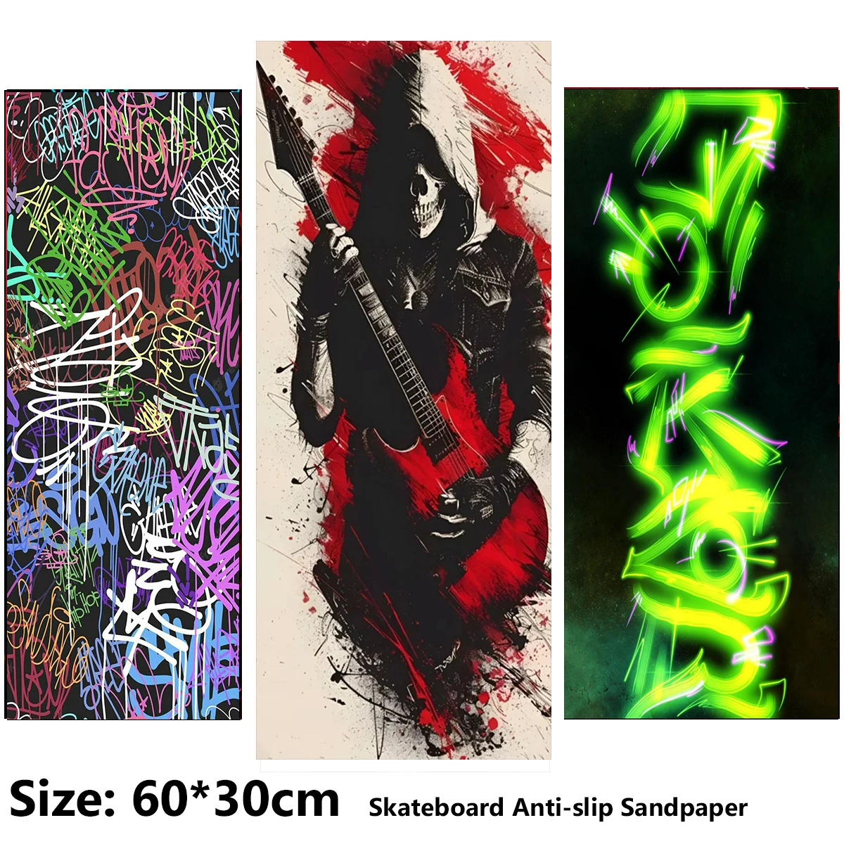 Electric Scooter Anti-slip Sticker Sandpaper Skateboard GripTape Sheet 60*30cm Text Graffiti Warrior Pattern
