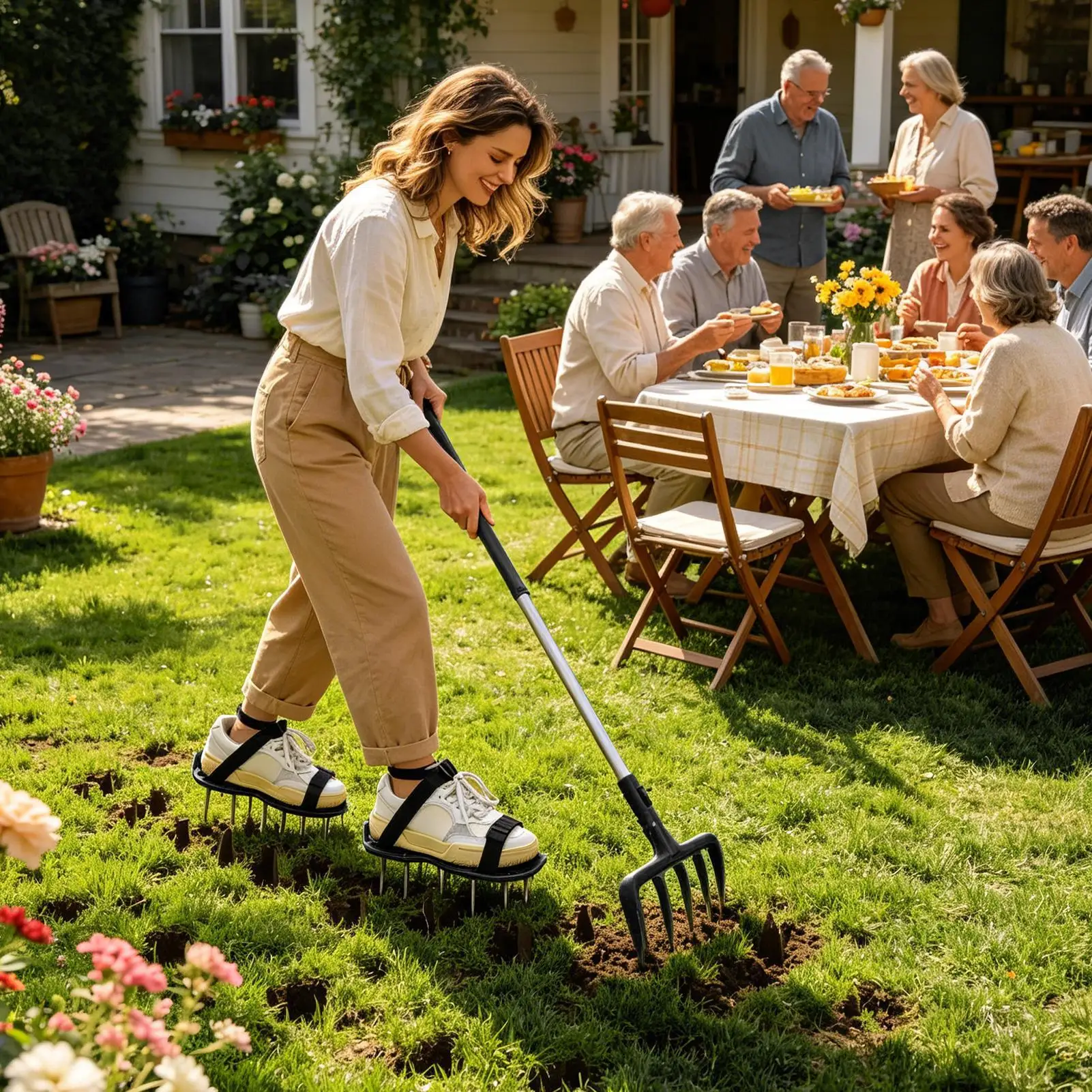 Aeration Shoes For Lawn Heavy Duty Spiked Metal Sole Adjustable Straps Lawn Soil Yard Grass Aerator Tool For Garden Yard Farm