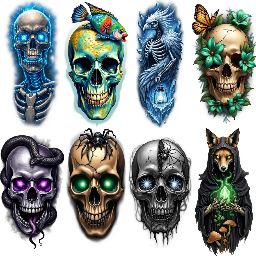 

3pcs Temporary Tattoo Snake Skull Fox Cloak Bat Wing Skull Realistic Temporary Tattoos Spider Skull For Women Arms Adults