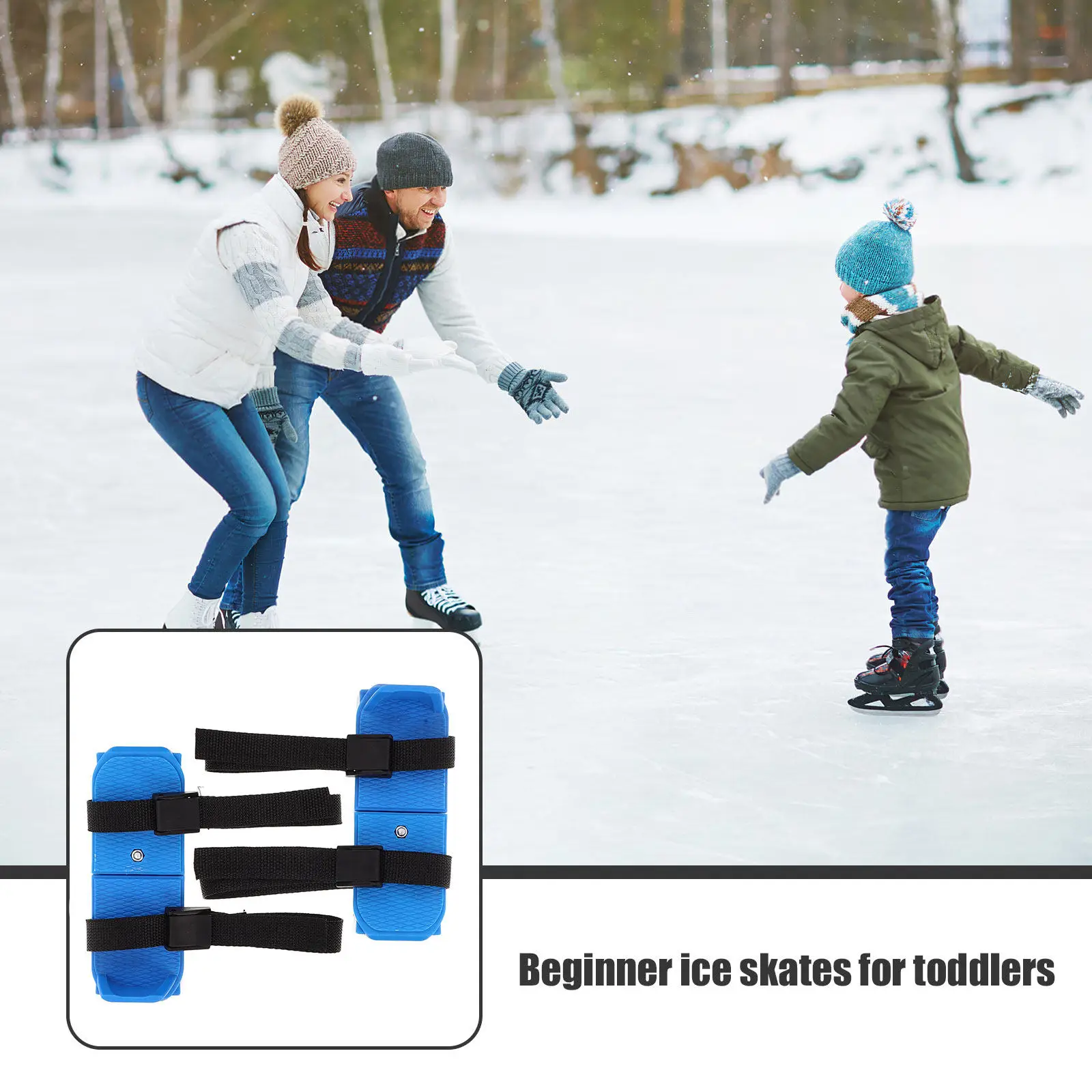 

1Pair Adjustable Ice Skates Double Runner Skates for Strap Fastening Protective Covers Junior Skater Outdoor Ice