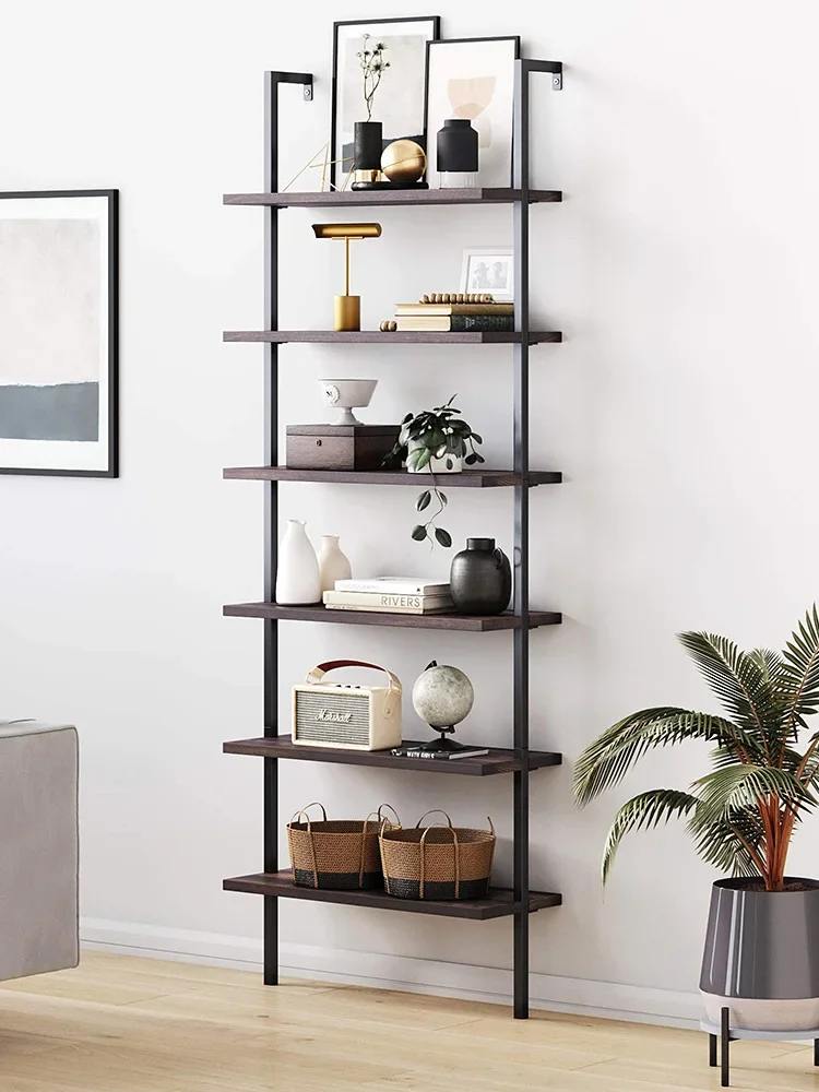 Wrought iron floor shelves, living room bedroom decorative shelves against the wall, multi-storey bookshelves, solid wood panels