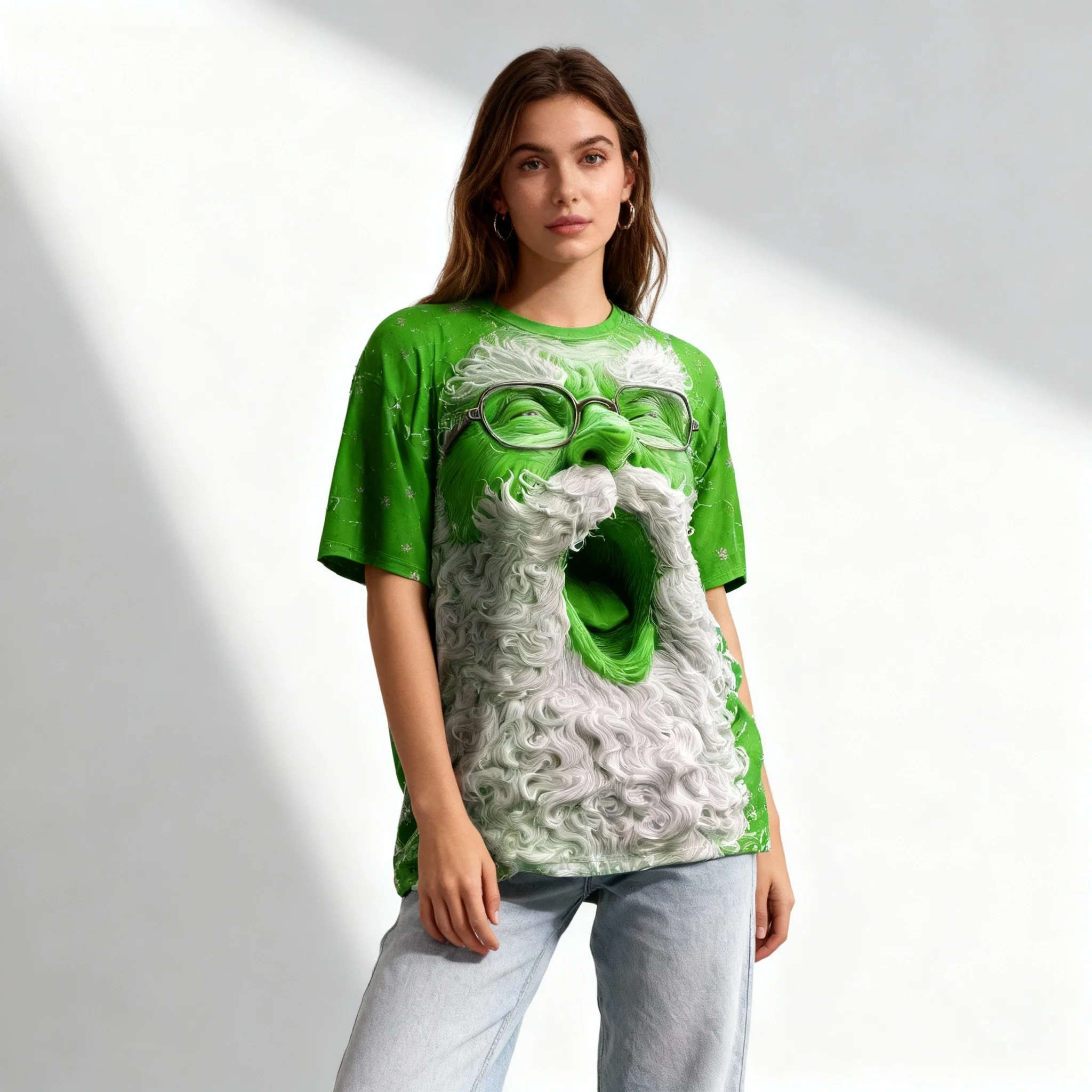 Popular Christmas 3D Parody Santa Claus T-shirt 3D Printed Round Neck Women's Adult Oversized Street Casual Daily Clothing