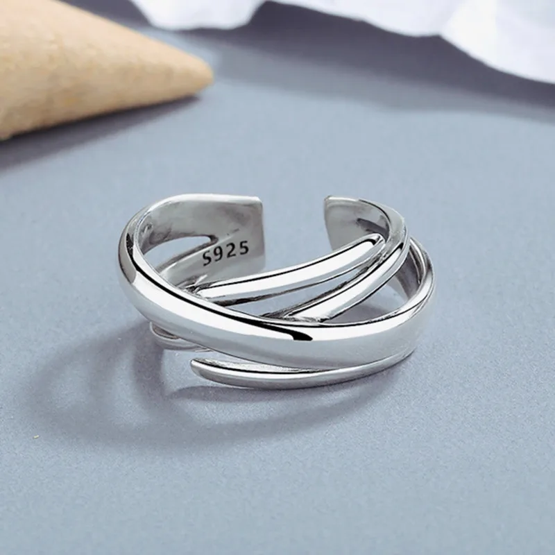 

New Fashion Hipster Multi-layer Irregular 925 Sterling Silver Jewelry Simple Smooth Winding Personality Opening Rings R099
