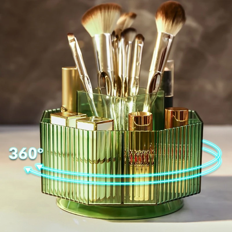 360°Rotating Dressing Table Makeup Accessories Plastic Organizer Boxes Lipstick Pencil Holder Makeup Brush Case For Cosmetics