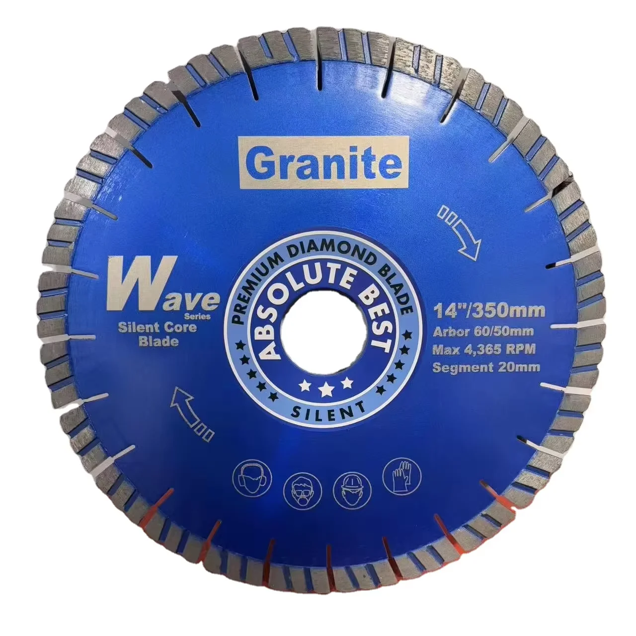 

Wave Silent Diamond Granite Cutting Blades 350 400mm with 20MM Segment, Large Diamond Saw Blade Circular Bridge Saw Diamond Disk