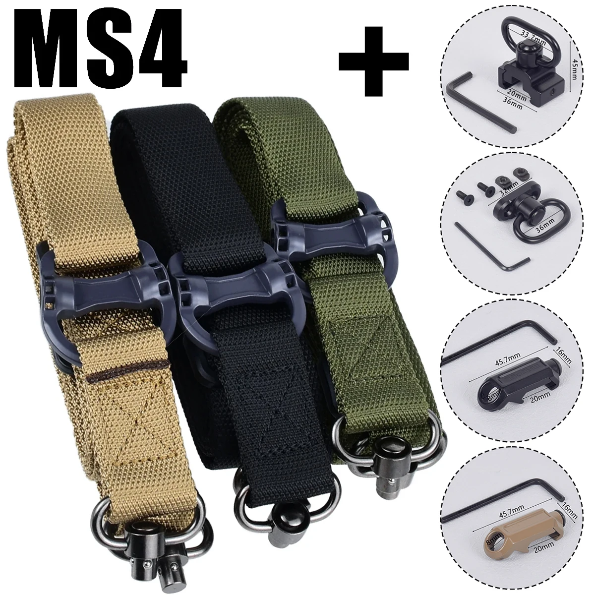 

Adjustable MS4 Sling QD Metal Strap Swivel Pictinny Rail Mlok Scope Mount Attachment Adapter 1 or 2 Points Multi Mission Release