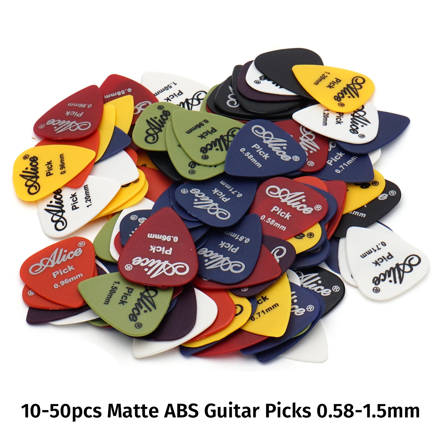 Conjunto de 10-50 Palhetas de Guitarra Alice Matte ABS Antiderrapantes com Espessuras Variadas de 0.58-1.5mm para Guitarra Elétrica, Acústica e Baixo