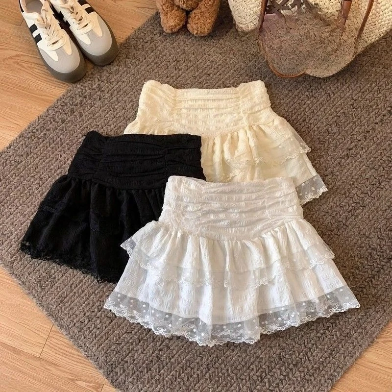 

Lace Splicing Cake Puff High Waist Skirt for Women Spring/Summer 2026 New Style A