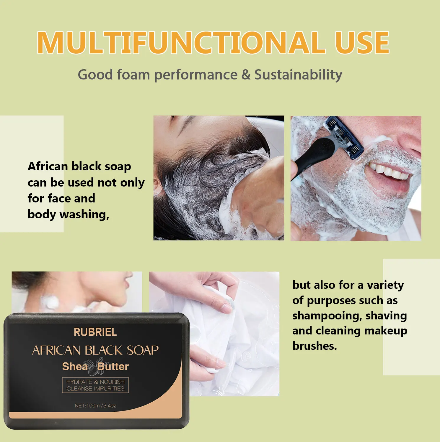 100g 2024 African Black Soap Deep Cleansing Exfoliating Body Moisturizing Care Hand Made Soap Acne Skin Care Shea Butter