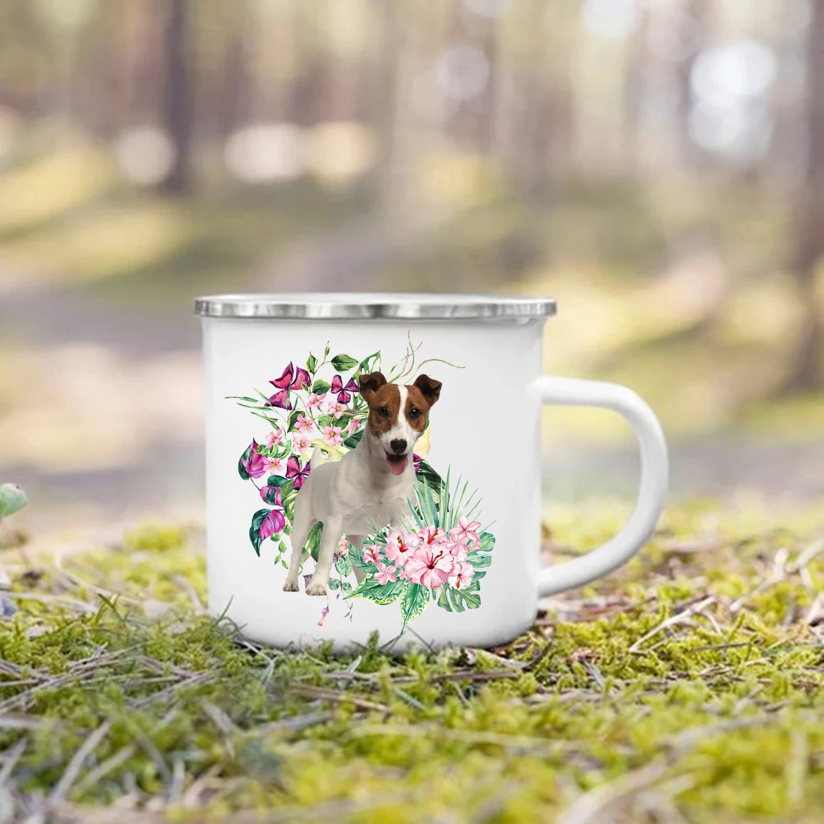 Printed Enamel Mug Camping Handle Mug Gifts for Dog Lovers Coffee Cup Dachshund Bulldog Border Colliegolden Retriever