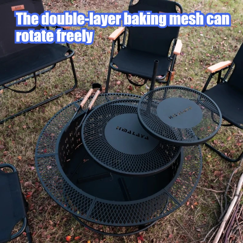 Enlarged Double Layered Barbecue Plate Stable Heat-resistant Desktop Rotatable Adjustable Combustion Furnace Cooking Supplies