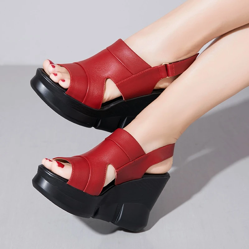 Women Ultra High Heel Sandals Solid Color Wedge Sandals Summer New Platform Fashion Open Toe Fish Mouth Sandals Beach Shoes