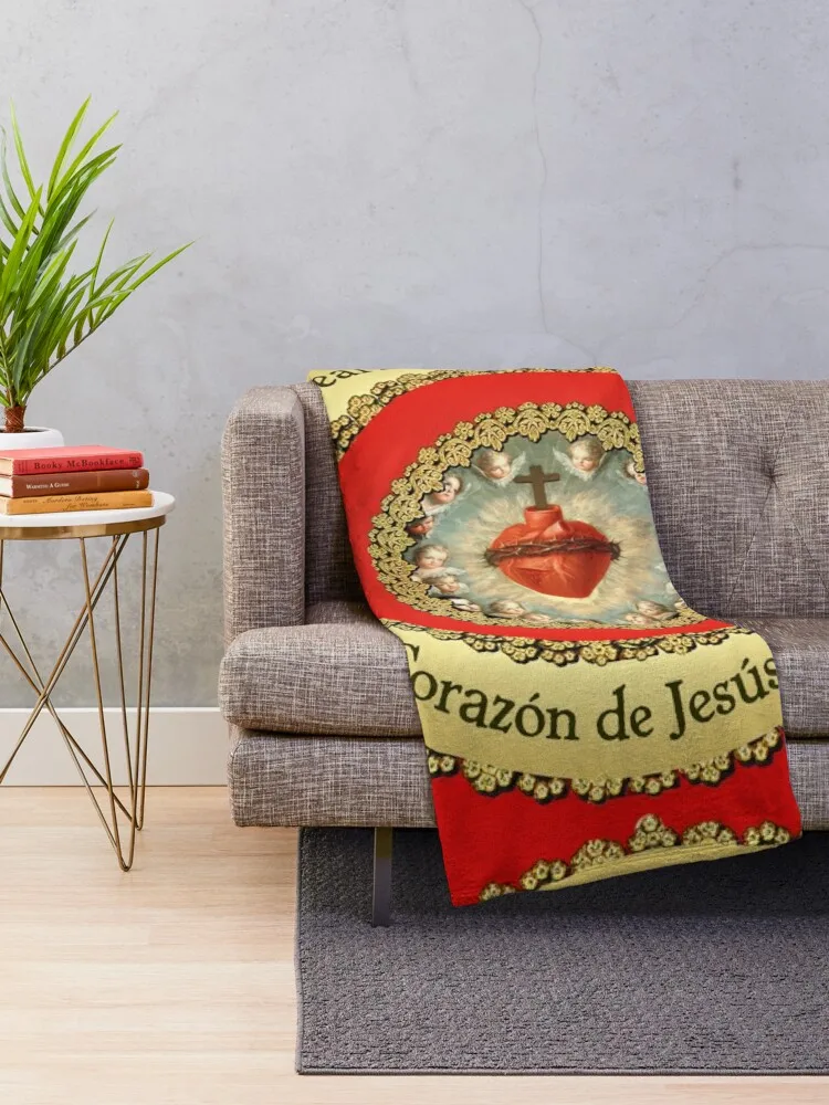 Sacred Heart of Jesus Spanish Sagrado Corazon Detente Catholic Prayer Bi-lingual 210 Throw Blanket Comforter Warm Blankets